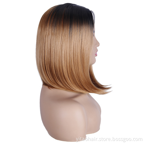 Wholesale cheap anime party gradient black to Ginger Orange bob short straight synthetic shoulder-length hair cosplay wig